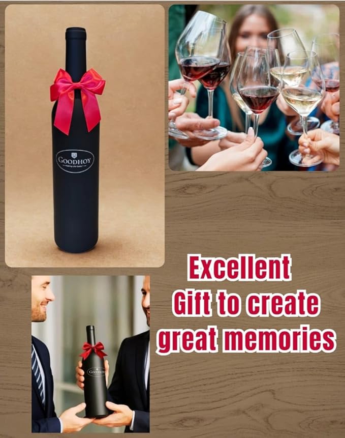 GOODHOY-Wine Accessories Gift Set in Bottle-Shaped Case, 5-Piece Premium Wine Opener Kit with Corkscrew, Stopper, Pourer, Drip Ring & Foil Cutter — Gift-Ready Box with a Real Bow