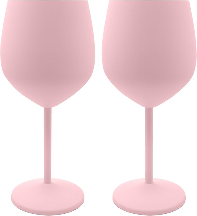 K&K Home Pink Stainless Steel Unbreakable Wine Glasses - 18 oz - Set of 2 Colored, Stemmed Metal Wine Glasses Perfect for Outdoors, Weddings, and Parties (Pink, Set of 2)