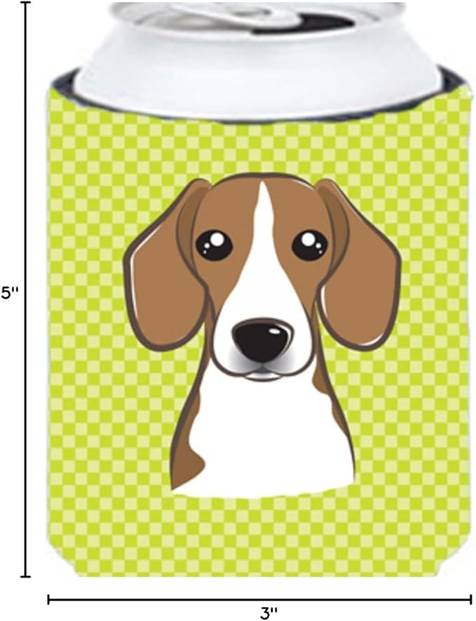 Caroline's Treasures BB1301CC Checkerboard Lime Green Beagle Can or Bottle Hugger Cooler Washable Drink Sleeve Collapsible Beverage Insulated Holder, Can Hugger, Multicolor
