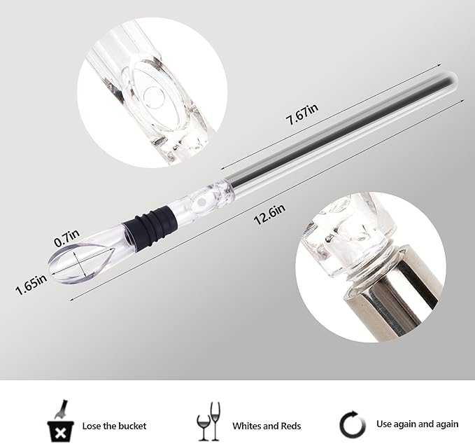 Wine Chiller Wine Aerator Wine Lover Gifts Wine Decanter Wine Accessories Perfect Wine Gifts for Women Wine Cooler Stick Rapid Iceless Wine Decanter Wine Chilling Rod set (red box）