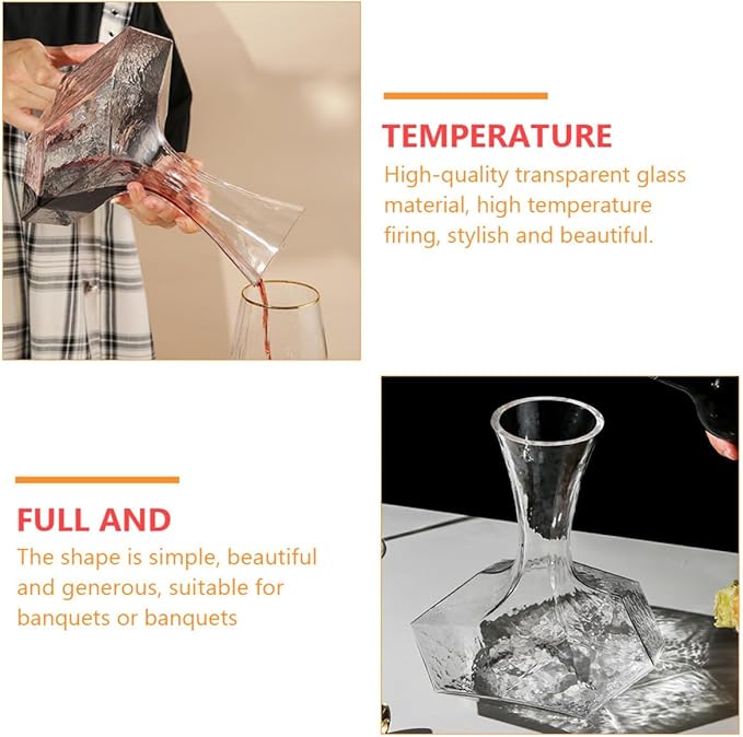 MAGICLULU Creative Glass Wine Decanter Handheld Large Geometric Diamond Design Quick Aerator Suitable for Home Dining and Restaurant Use