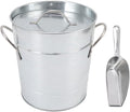 Round Ice Bucket with Ice Shovel, Bar Ice Tub Beer Chiller Bin, Double Wall Galvanized Sheet and Plastic Wine Storage Tub with Handle and Lid for Home Bar Party Use (Original Color)