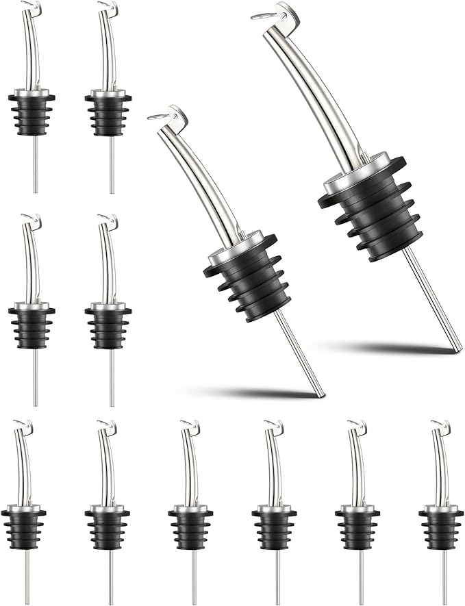 Liquor Pour Spouts, 12 Pack Classic Bottle Pourers Liquor Pourers with Flip Top, Stainless Steel Pour Spout for Liquor Bottles, for Alcohol, Olive Oil,Bar Bartender Accessories
