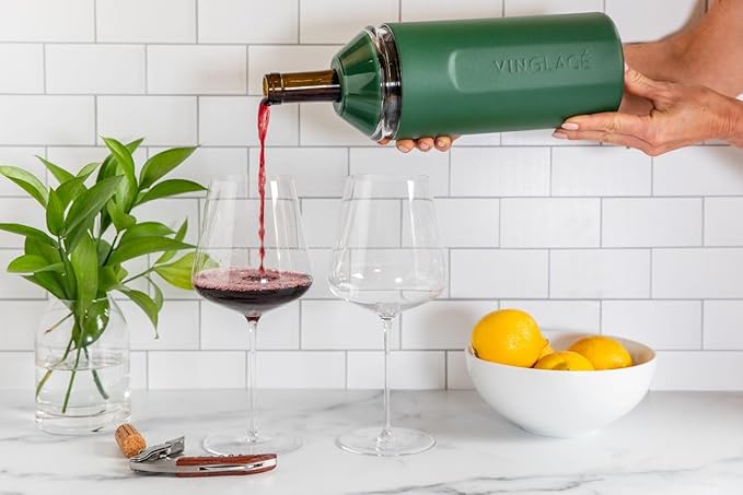 Vinglacé Wine Bottle Chiller- Portable Champagne Insulator- Stainless Steel Wine Cooler Sleeve - Keeps Wine Cold (Evergreen)