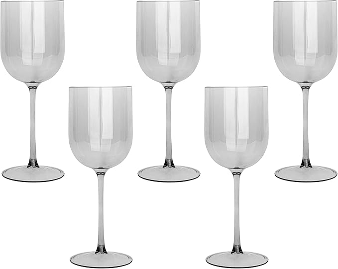 PLASTICPRO Smokey Grey Plastic Wine Glasses Set of 10 Elegant Wine Goblets Hard Plastic Wine Cups on Stem 12 Ounce