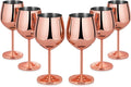 Lifecapido Stainless Steel Stem Wine Glasses Set of 6, 18oz Copper Wine Glasses, Stainless Steel Wine Goblets with Cup Brush for Party Office Wedding Anniversary, Great for Red White Wine(Rose Gold)
