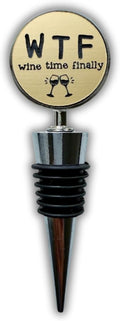 Jazzy Jade Designs Funny Wine Stopper - “Wine Time Finally!” Laser Engraved Zinc Alloy & 100% Food-Grade Rubber Bottle Stopper - Cute Wine Gift & Bar Accessory, Made in USA by Small Business