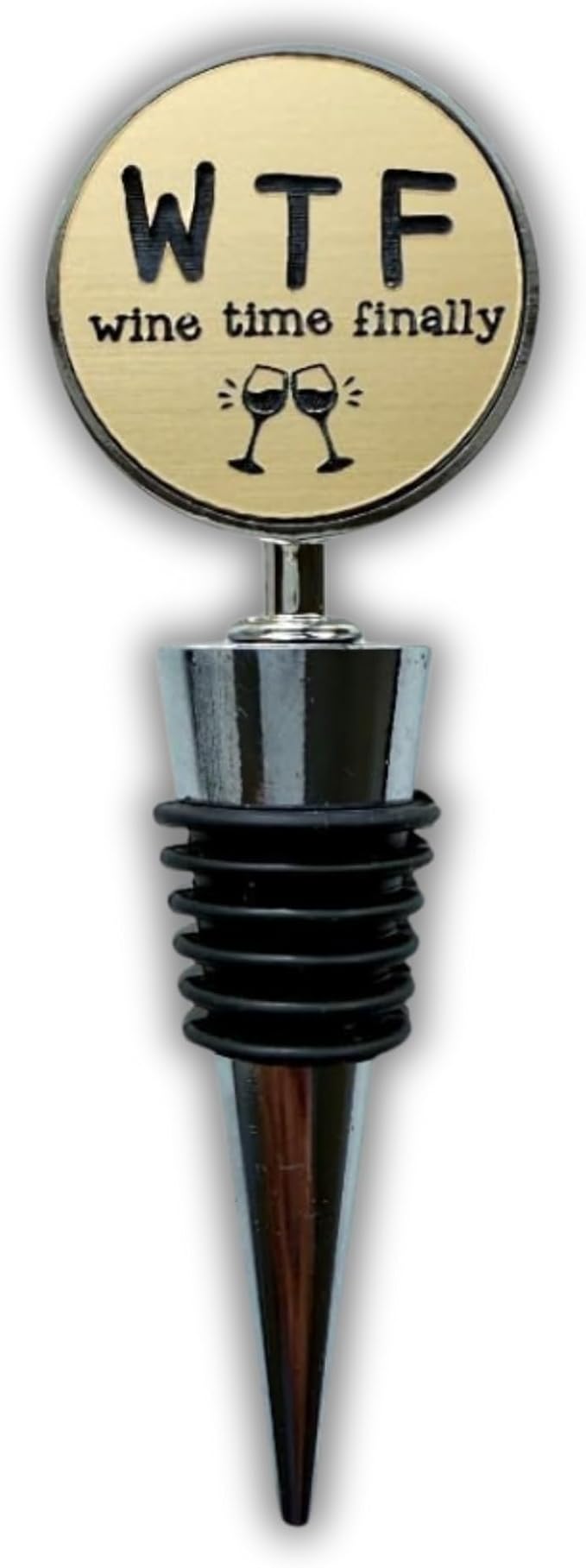 Jazzy Jade Designs Funny Wine Stopper - “Wine Time Finally!” Laser Engraved Zinc Alloy & 100% Food-Grade Rubber Bottle Stopper - Cute Wine Gift & Bar Accessory, Made in USA by Small Business