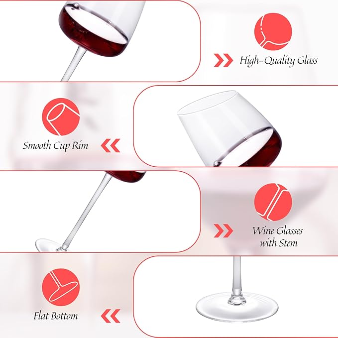 KAMMAK Wine Glasses Set of 2, 9.47 oz Hand Blown Crystal Bordeaux Wine Glasses, Thin Rim & Long Stem, Perfect for Red & White, Daily Use, Wedding or Birthday Gift with Gift Box, XH-H240 Matte