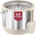 5QT/4.8L Insulated Ice Bucket for Parties, Large Capacity Double-Wall Beverage Bucket with Scoop & Lid for Champagne, Wine, Cocktail (White)