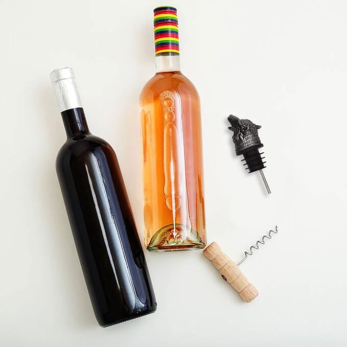 Wine Aerator Pourer, Stainless Steel Liqour Pourer with Bottle Stopper Retro Style Premium Wine Pourer Bottle Pour Spout Stopper (Wolf)