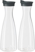 OGGI Clear Carafe w/Flip Open Lid - Ideal Juice Bottle, Clear Pitcher with Lid, Tea Pitcher, Water Carafe, 1.6 Lt(54Oz), Gray (Pack of 2)