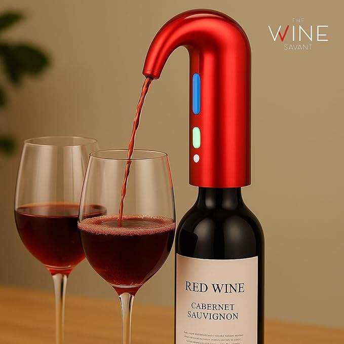 Electric Wine Aerator Dispenser - Portable Premium Opener Accessory for Red & White Wines - Touch Activated Aeration for Spirits - Spout Pourer - Beginner and Enthusiast Gift (RED)