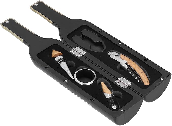 Wine Corkscrew Set | 6 - in - 1 Pourer Stopper Drip Ring Foil Cutter | Ergonomic Bottle Opener for Home/Bar/Kitchen | All - in - One Wine Accessory Present Collection