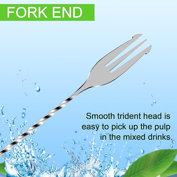 BRIOUT 2 Pcs Bar Spoon, 12 Inches Long Handle Drink Stirrer, Stainless Steel Bar Cocktail Mixing Spoons with Double Ended Design for Stirring, Silver