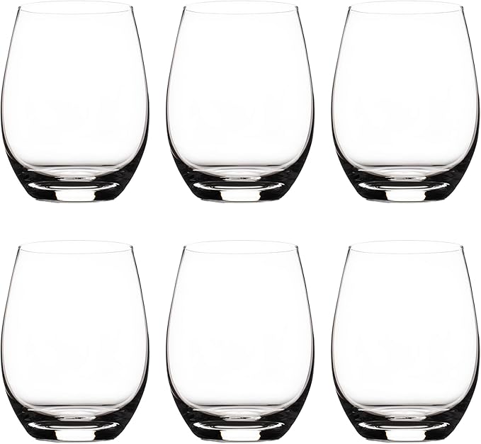 Cystone Premium Crystal Stemless Wine Glasses Set of 6, 15oz Lead-Free Red or White Wine Glass, Water Juice Glasses, All-Purpose Beverage Cups, Clear Drinking Tumblers in Gift Box, Dishwasher Safe
