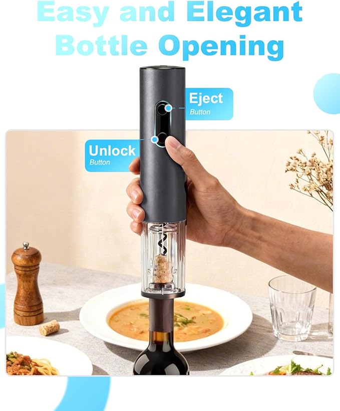 Electric Wine Opener 4-in-1 Automatic Wine Opener Set, Battery Operated Corkscrew Wine Opener and Electric Corkscrew Wine Bottle Opener Kit for Home Bar and Wine Enthusiasts
