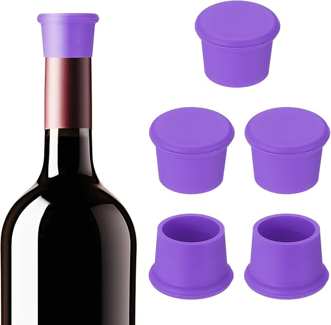 PATIKIL Silicone Wine Stoppers, 6 Pcs Reusable Bottle Cover Wine Corks Bottle Caps Wine Saver Seal Keep Fresh for Beer Beverage Drink, Purple