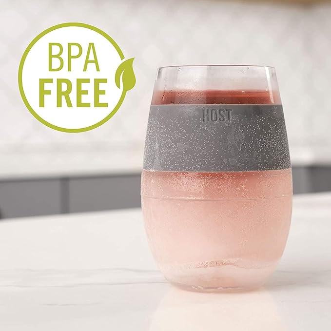Host Wine Freeze Cup Set of 2 - Plastic Double Wall Insulated Wine Cooling Freezable Drink Glasses with Freezing Gel, Wine Glass Gift for Red and White Wine, 8.5 oz Marble