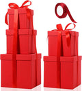 Cholemy 5 Pcs Square Nesting Boxes Decorative Gift Boxes with Lid and Ribbon Assorted Sizes Wrap for Wedding, Carnival, Anniversary, Birthday, Bridal Shower Party Gifts(Bright Red)