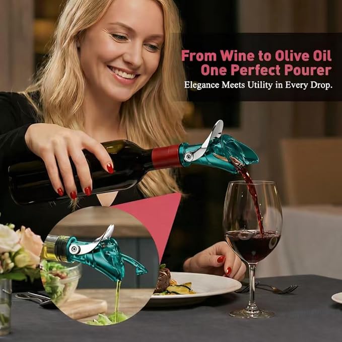 IOV Wine Pour Spout, Upgraded Sealing Liquor Bottle Pourers, Auto Flip Olive Oil Dispenser Spout, Pourer with Dust Caps for Alcohol, Vinegar and Syrup, No-Drip Wine accessories, Blue