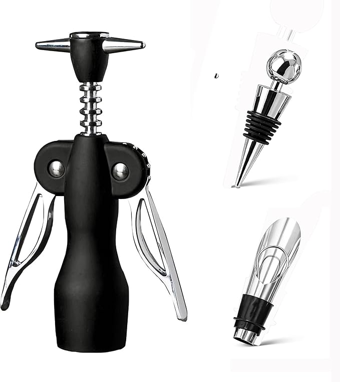 Beauty Inspired Corkscrew Wine Opener Set with Bottle Stopper and Aerator Pourer Dual Wing Design