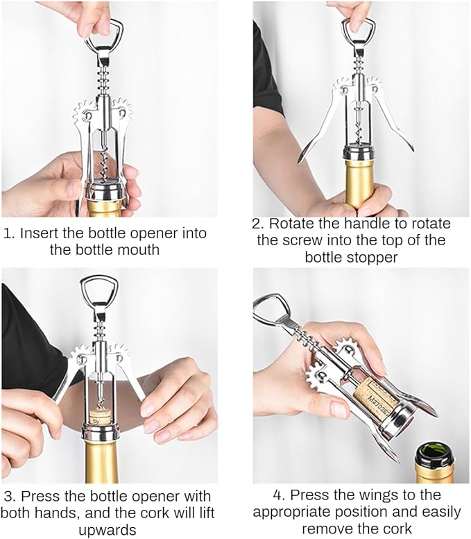 Wine Opener, Zinc Alloy Premium Wing Corkscrew Wine Bottle Opener, Multi-Purpose Opener for Beer and Soft Drinks, Wine Cork Opener with Vacuum Wine Stopper for Wine Enthusiast Waiters-Sleeve Anchors