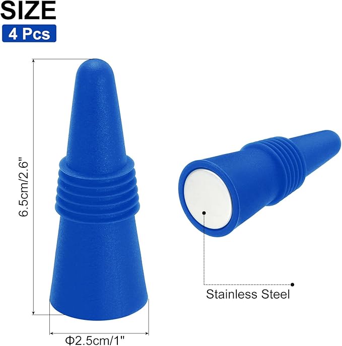 MECCANIXITY 4Pcs Wine Stoppers High Temp Silicone Plug T Shaped Wine Bottle Stopper Wine Outlet Cap Bottle Cover, Dark Blue