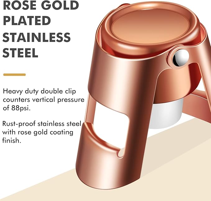 HYZ Champagne Stoppers 3-Pack, Stainless Steel Sparkling Wine Bottle Stopper with Pure Silicone Air Tight Seal - Professional Wine Saver for Champagne，Prosecco and Cava Rose Gold/Silver/Black