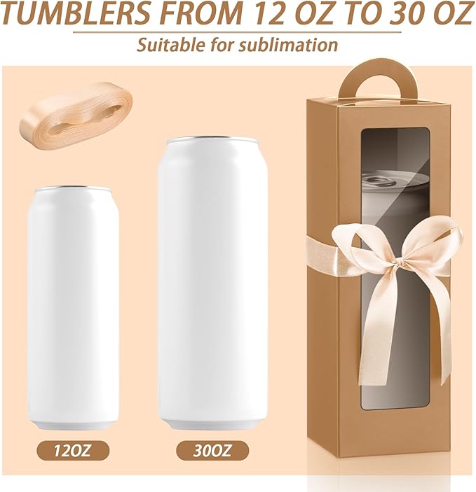 Ctosree 24 Pcs Tumbler Gift Box with Handle for 12oz 16oz 20oz 30oz Clear Wine Glass Gift Box Sublimation Tumblers Heat Press Blanks Bottle for Christmas Wrapping Packaging(Kraft Paper Color)