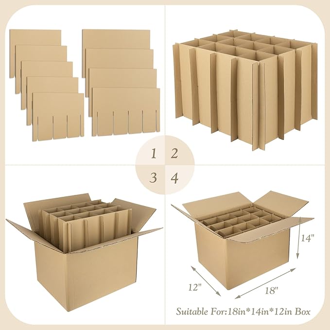 Golden State Art, 4 Sets Moving Box Glass Divider for Wine Glassware, Protect Plate Bottle Ceramic Packing, Fit for 18x14x12 Inch Box (Excluding Box)