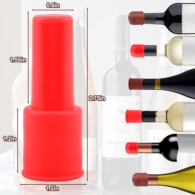 Vodolo Silicone Wine Stopper - 8pcs Reusable and Unbreakable Glass Bottle Sealer Covers, Plug, Cork Stopper for Keeping Champagne Fresh - Home Use