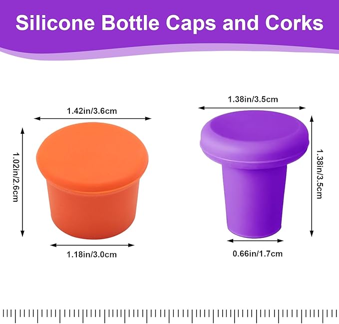 8 PCS MultiColor Silicone Wine Stoppers, Reusable Sparkling & Champagne Corks, Sealed Beverages Beer Bottle Caps, Keeps Wine Fresh