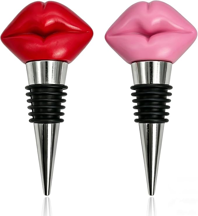 2 Packs Red and Pink Lips Wine Bottle Stopper - Novelty Bar Decor, Reusable Wine Preserver for Any Occasion, Decorative Beverage Sealer for Home Bar and Party