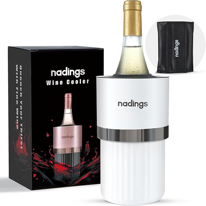 Iceless Wine Chiller - Keeps Cold 6+ Hours, Portable Vacuum Insulated Stainless Steel Champagne Cooler, Fits Most Wine Champagne & Liquor Bottles, Perfect Gift for Wine Lovers (White)