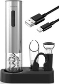 Novara Electric Wine Opener Set 4-in-1 | Rechargeable Corkscrew with Vacuum Stopper, Foil Cutter & Pourer | Automatic Bottle Opener Gift for Wine Lovers