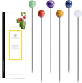 Homestia 6PCS Crystal Cocktail Picks, 4.6" Colorful Natural Gemstone Martini Sticks, Reusable Metal Olive Skewers Cocktail Pins Garnish Picks for Cocktails Drinks Party