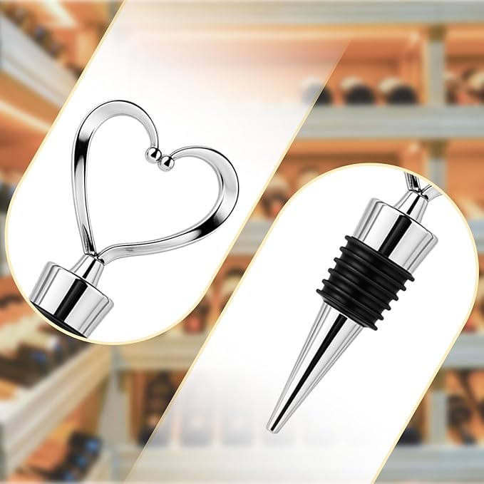 6 Pcs Cute Reusable Heart Shape Wine Bottle Stoppers - Silver, Champagne, Beer