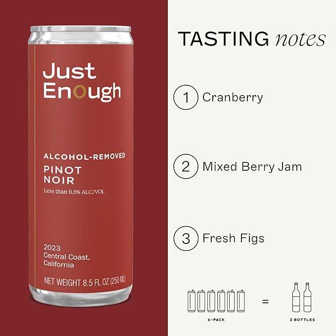 Just Enough Wines The NA Set | Non-Alcoholic Wine Variety Pack, 6 Cans (Brut Bubbles & Pinot Noir) | Central Coast California, Low Calorie, Gluten-Free, Vegan, Sustainably Made
