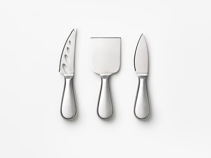 PrintWorks The Essentials Cheese Tools Kit - 3-Piece Stainless Steel Knife Set - Pronged, Chisel & Heart Knives - For Charcuterie Boards - Dishwasher Safe