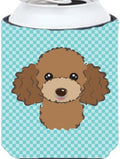 Caroline's Treasures BB1194CC Checkerboard Blue Chocolate Brown Poodle Can or Bottle Hugger Cooler Washable Drink Sleeve Collapsible Beverage Insulated Holder, Can Hugger, Multicolor