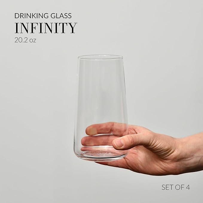 Krosno Drinking Glasses Set of 4 – 20.3 oz Large Water Juice Glasses Infinity Collection, Modern Tapered Highball Tumblers, Clear Glassware for Cocktails, Dishwasher Safe, Made in Europe