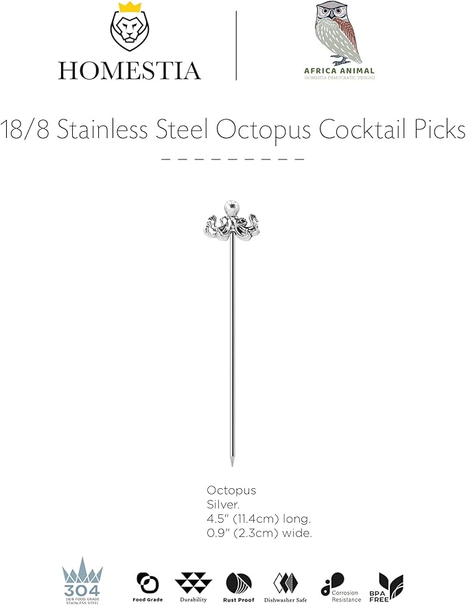 Homestia Metal Cocktail Picks for Drinks, 4.6" Octopus Cocktail Toothpicks Cocktail Garnish Cocktail Swords, 6Pcs Fancy Martini Picks Olive Picks, Vintage Cocktail Pins Cocktail Accessories