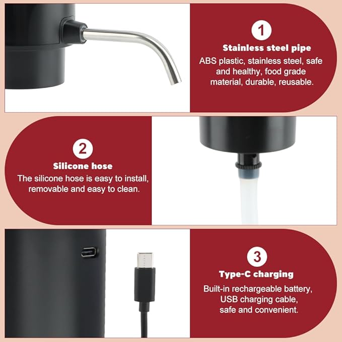 Electric Wine Decanter Aerator, Automatic One-Touch Quick-Pour Dispenser with USB Rechargeable Battery, Wine Air Aerator Pourer Spout