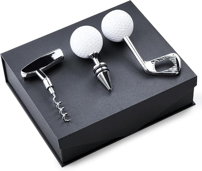 3 Pcs Wine Opener Set, Golf Shaped Corkscrew, Wine Beer Beverage Champagne Bottle Opener, Zinc Alloy Handle Corkscrew, Gift Kit for Wedding Birthday Club Bar