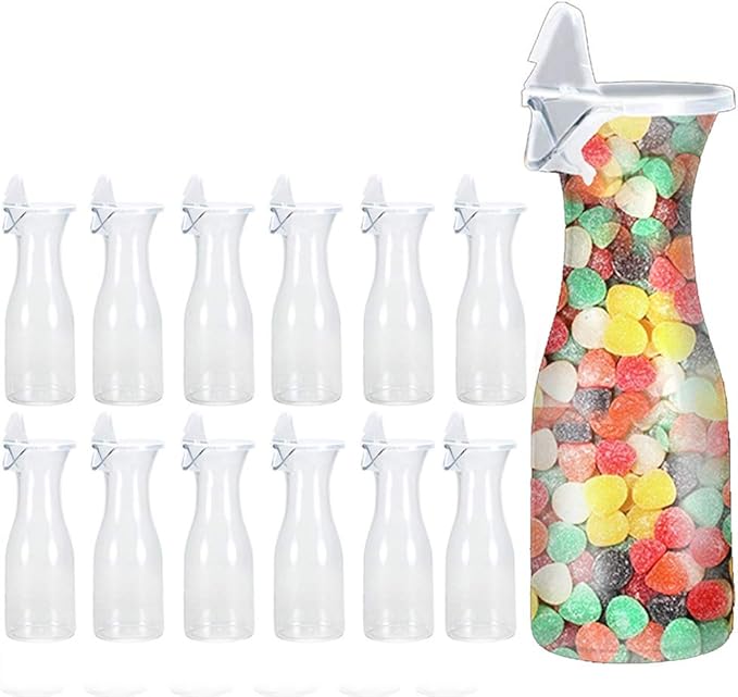 Tiger Chef 20 Ounce Clear Acrylic Carafe With Spout And Lid Serving Wine Juice Beverage Decanter Jar BPA free 12 Pack