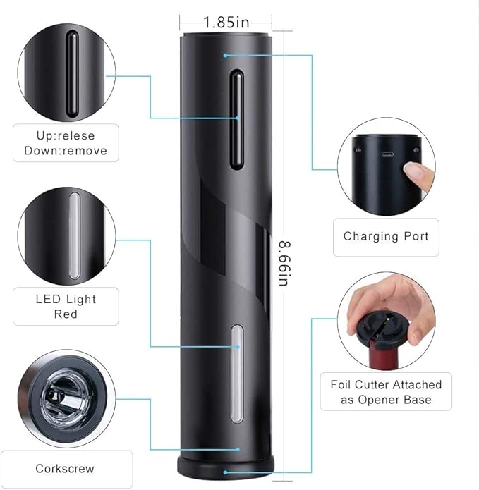 Rechargeable Electric Wine Bottle Openers Set, Vacuum Stopper,Foil Cutter Pourer