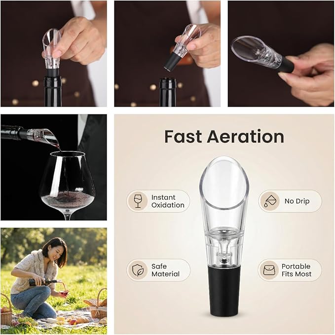 Air Pressure Pump Bottle Opener With Foil Cutter And Aerator Pourer,Simple Cork Remover,Efficient Corkscrew Bottle Opener,Great For Wine Lovers,Perfect Wine Gift. (Black 5 set)