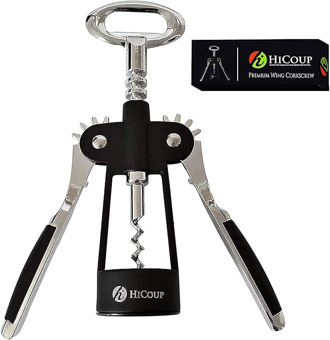 HiCoup Wine Opener - Wing Corkscrew Beer and Wine Bottle Opener w/Winged Grip - Easy to Use Cork Remover