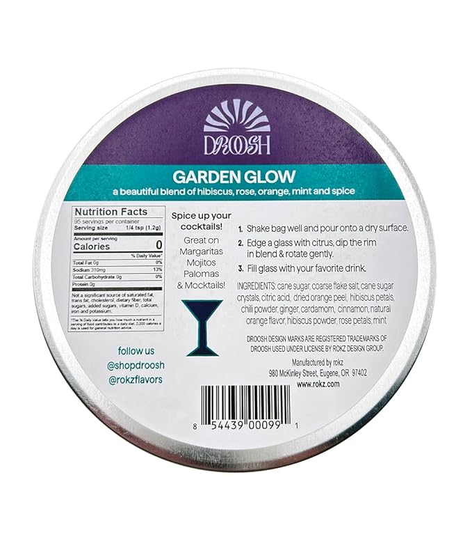 Garden Glow Cocktail Rimmer – Citrus & Botanical Drink Garnish with Hibiscus, Rose, Orange & Mint – Perfect for Margaritas, Mojitos, Palomas, Cocktails, Mocktails, Teas & More